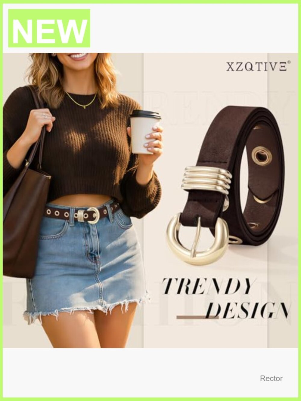 Skinny Leather Belt with Gold Buckle for Jeans Pants - Picture 4 of 7